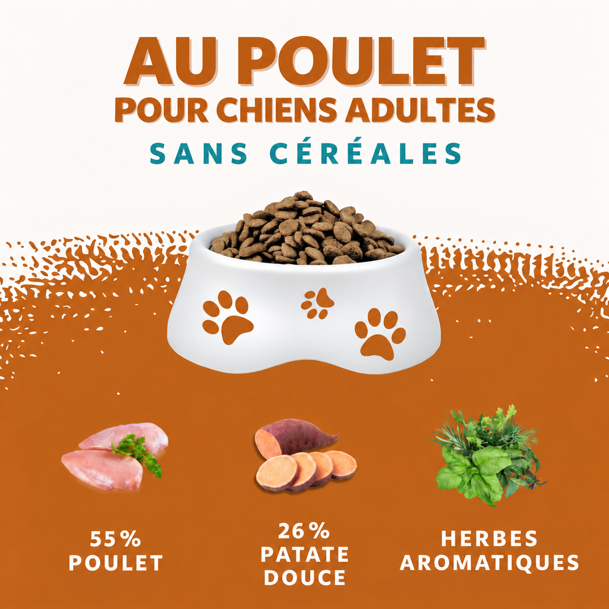 Croquettes poulet et patate douce pour chiens adultes