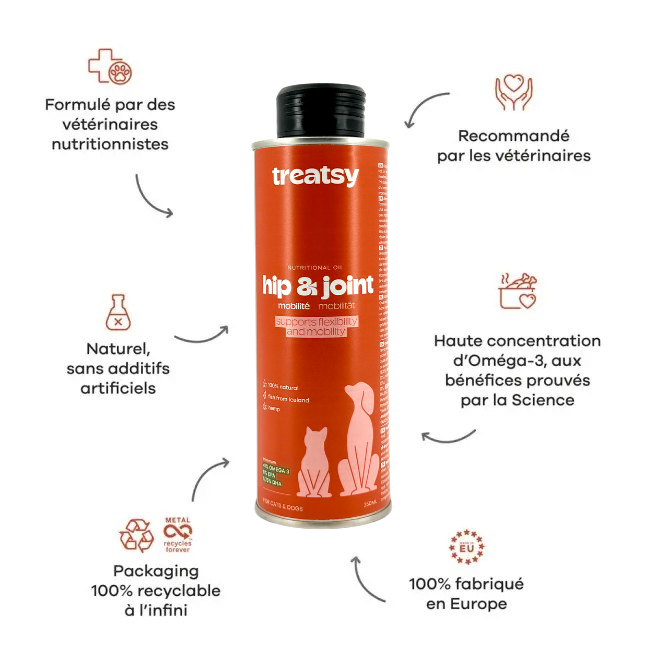 Aceite nutritivo para caderas y articulaciones de perros y gatos