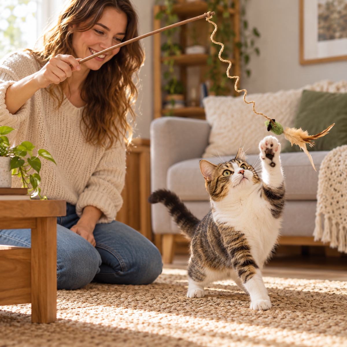 Caña de pescar con ratón de matatabi para gatos