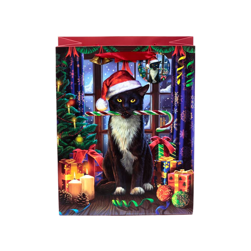 Große Weihnachtstasche mit Katzenmotiv und Anhänger