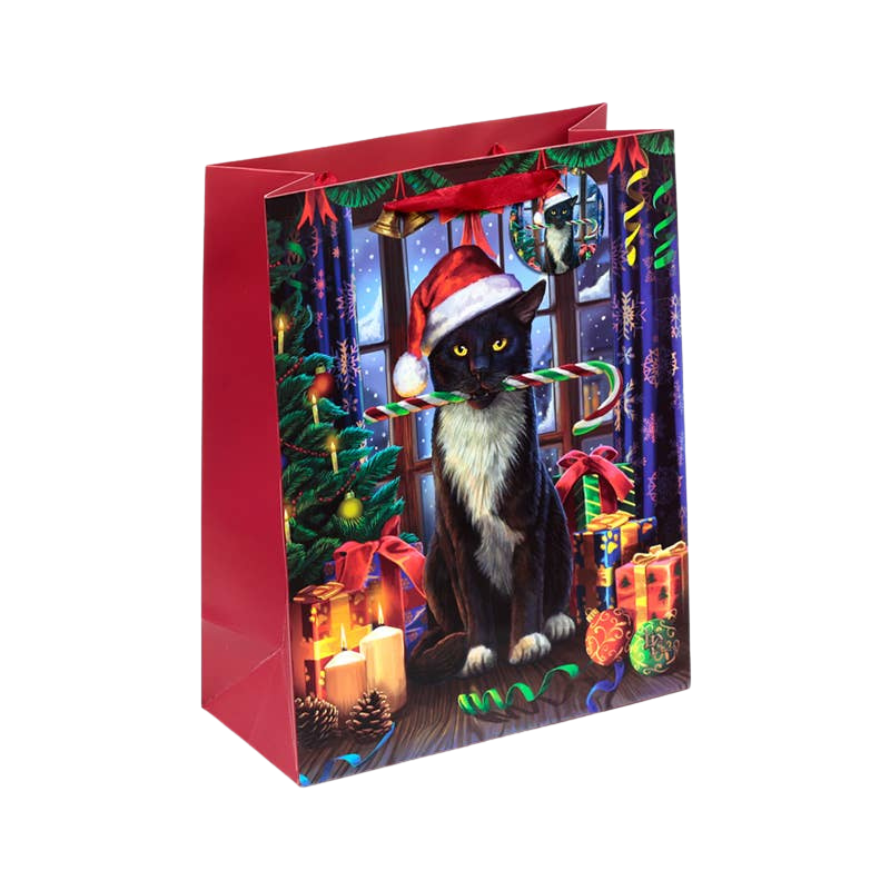 Große Weihnachtstasche mit Katzenmotiv und Anhänger