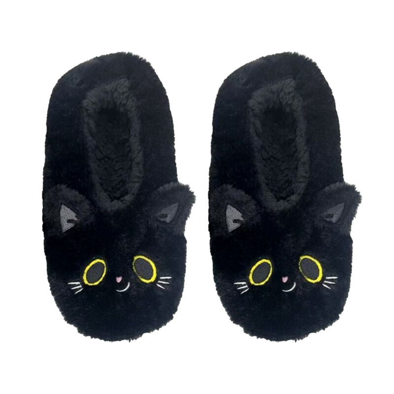 Chaussons antidérapants Lucky le chat noir