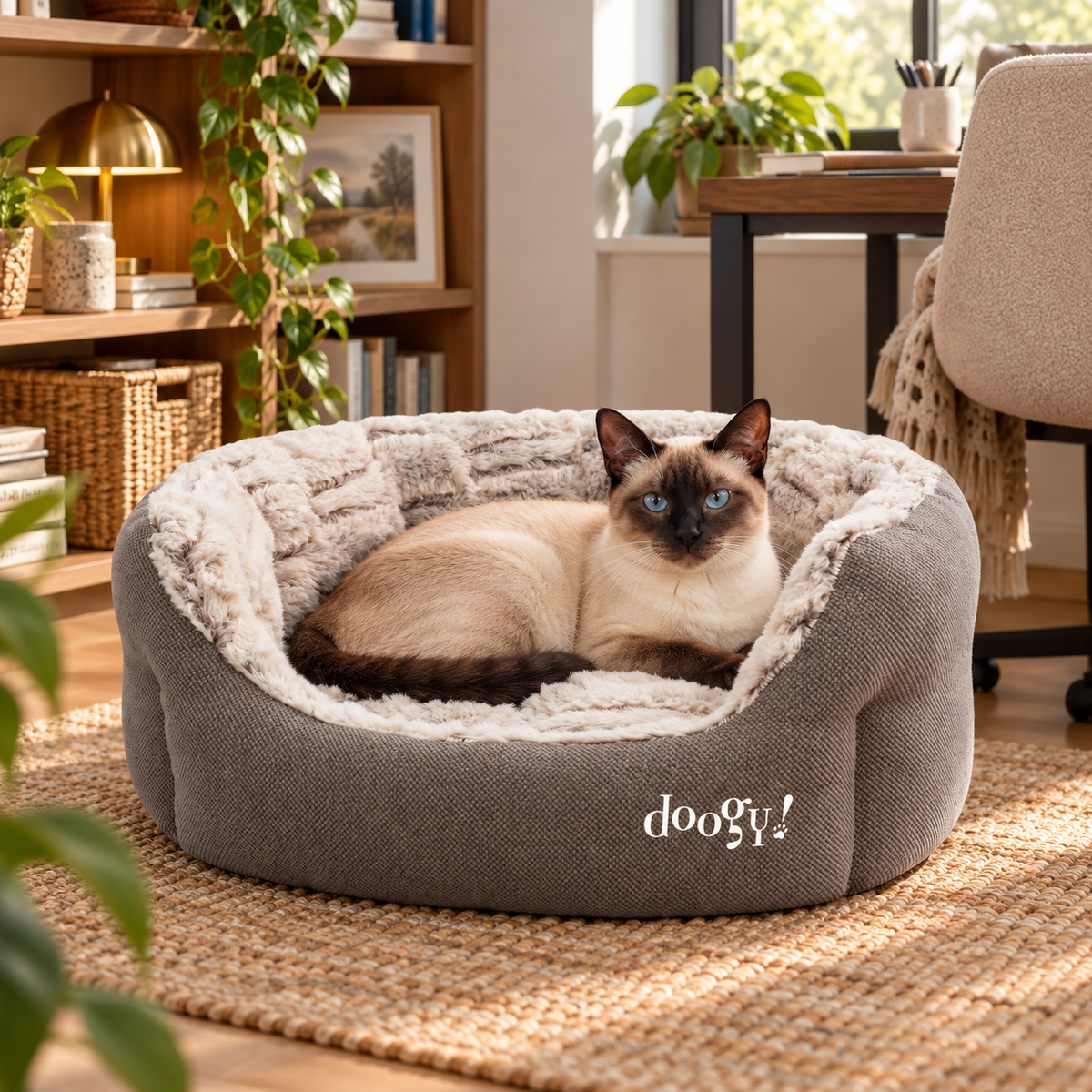 Corbeille ovale Whooly imitation fourrure pour chiens et chats