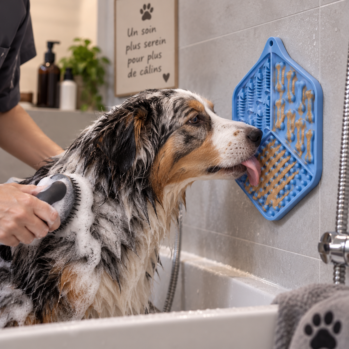 Leckmatte mit Saugnäpfen für Hunde