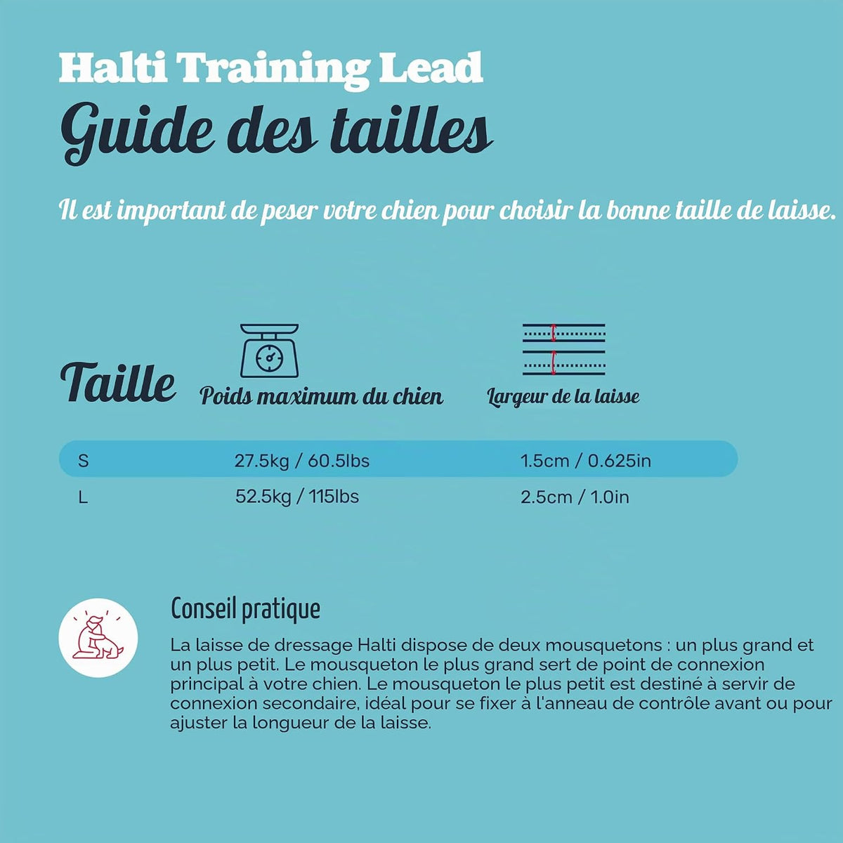 Laisse éducative multiposition de 2 m pour chiens