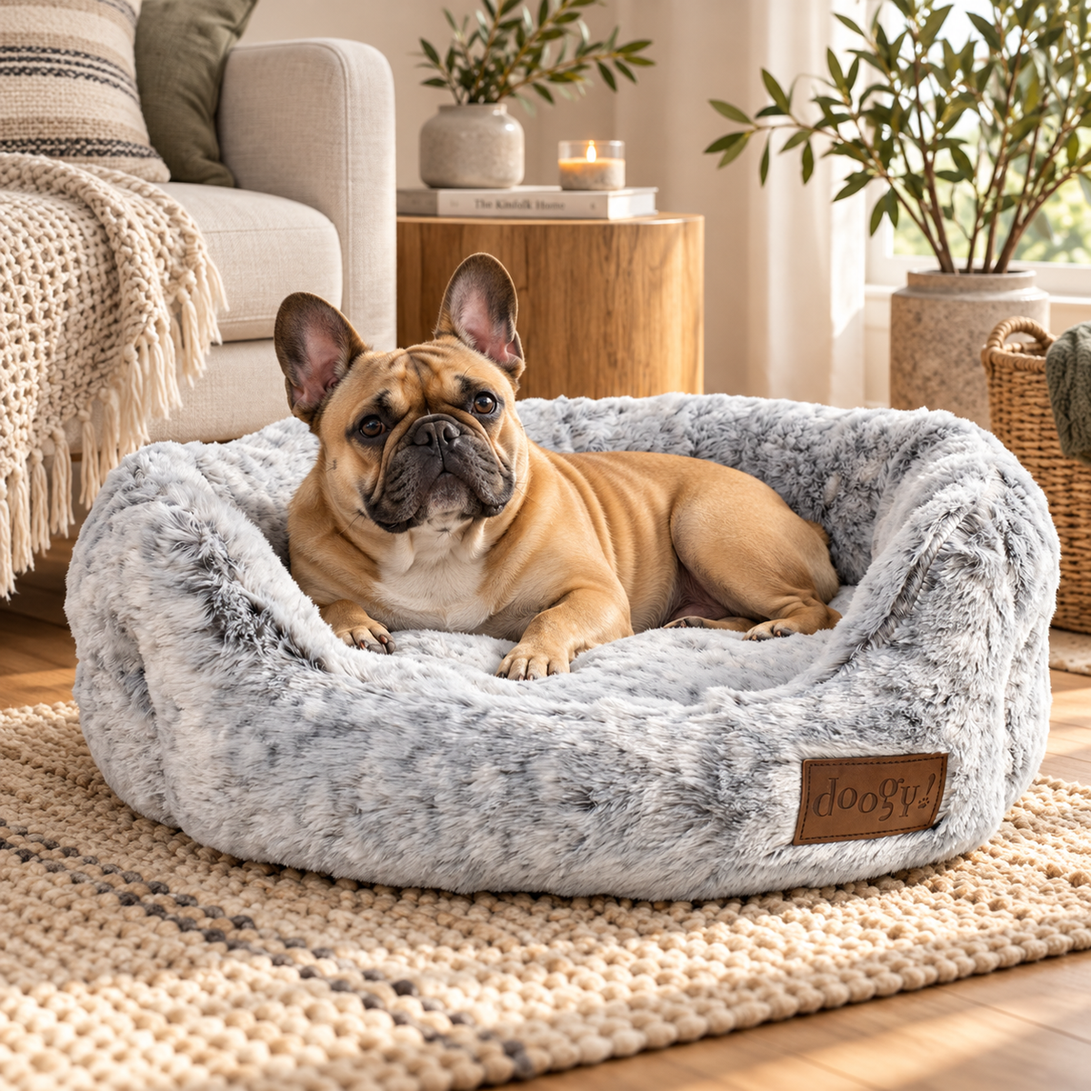 Cesta White Panther de piel sintética para perros y gatos
