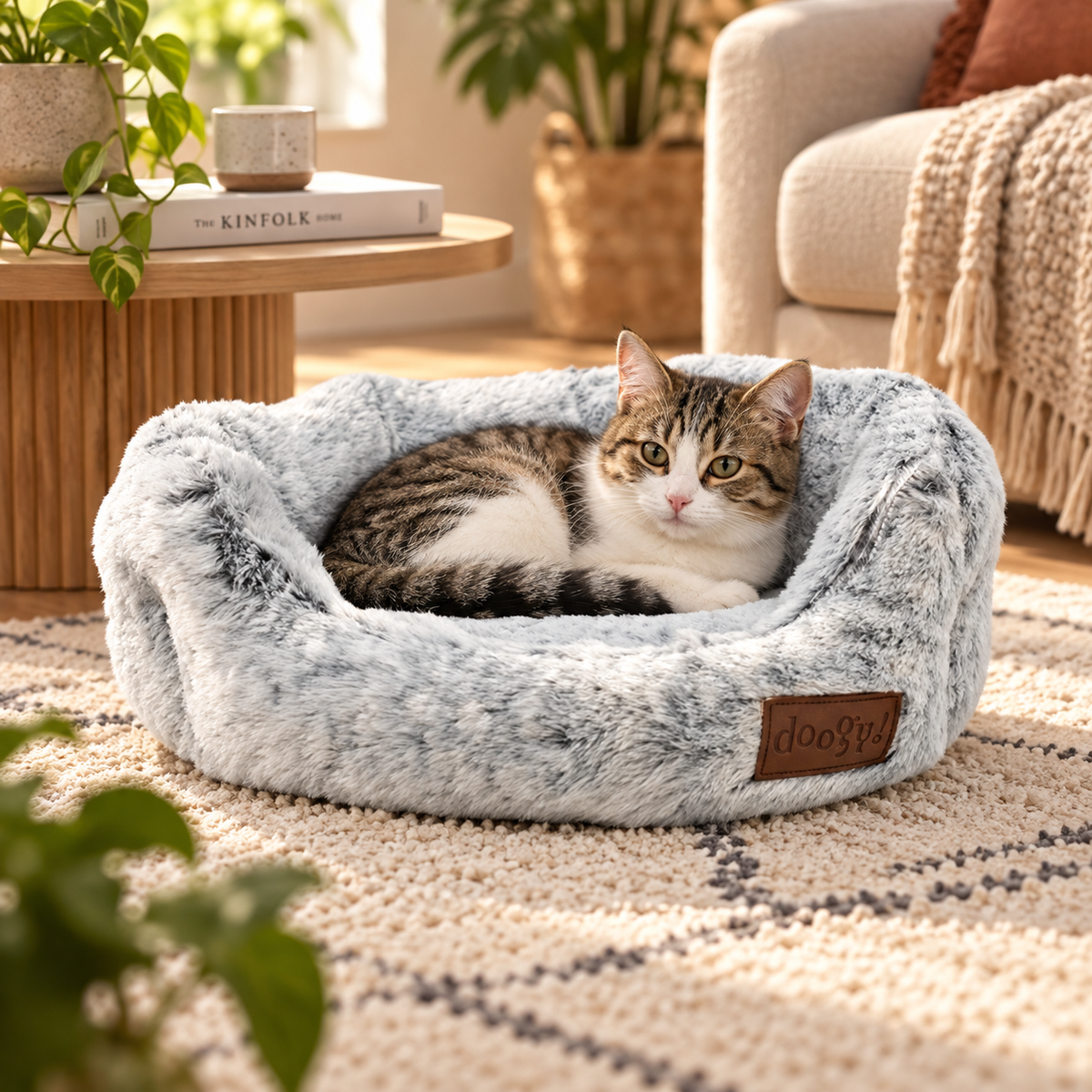 Corbeille White Panther imitation fourrure pour chiens et chats