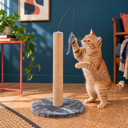 Poste rascador de cáñamo con ratón para gatos