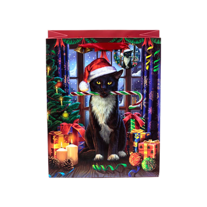 Große Weihnachtstasche mit Katzenmotiv und Anhänger