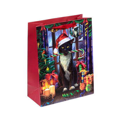 Große Weihnachtstasche mit Katzenmotiv und Anhänger