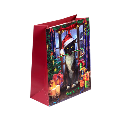 Große Weihnachtstasche mit Katzenmotiv und Anhänger