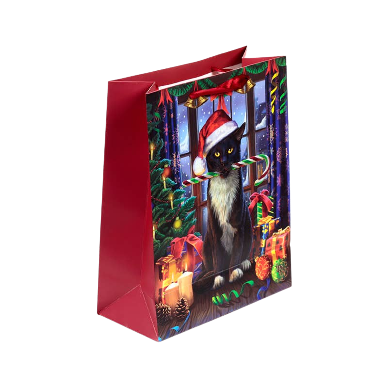 Große Weihnachtstasche mit Katzenmotiv und Anhänger