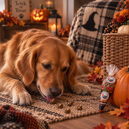 Halloween turkey and pumpkin dog treat cone