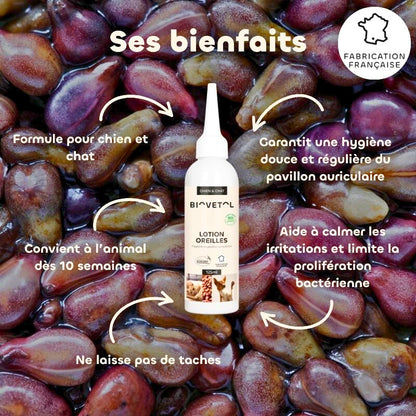 Lotion nettoyante bio pour les oreilles des chiens et chats